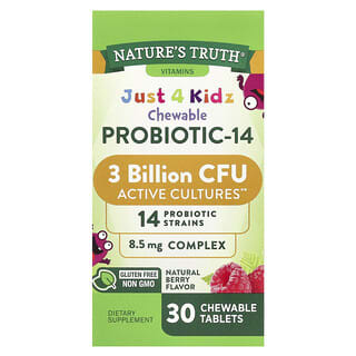 Nature's Truth, Just 4 Kidz, Probiótico-14 Mastigável, Fruto Silvestre Natural, 3 Bilhões de UFCs, 30 Comprimidos Mastigáveis