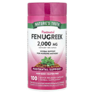 Nature's Truth, Fenogreco posnatal, 100 cápsulas de liberación rápida (1000 mg por cápsula)
