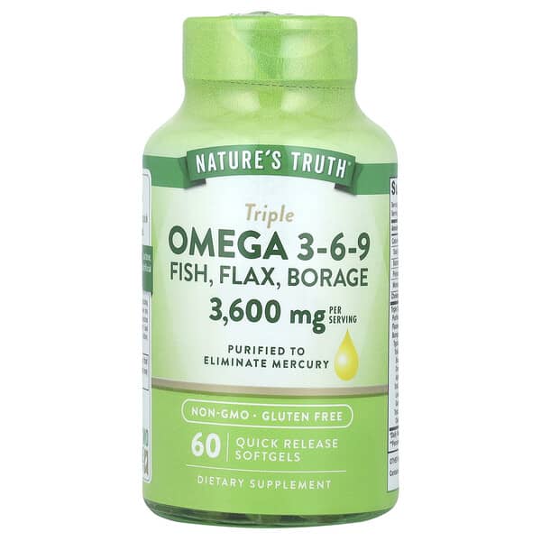 Triple Omega 3-6-9, Fish, Flax, Borage, 60 Quick Release Softgels