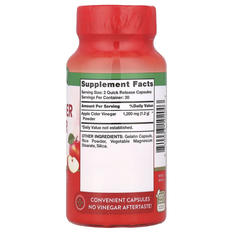 Vinagre de sidra de manzana de triple concentración, 60 cápsulas de  liberación rápida (600 mg por