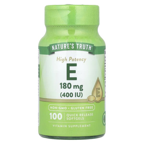 Vitamin E, High Potency, 180 mg (400 IU), 100 Quick Release Softgels