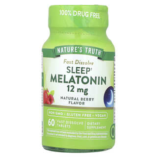 Nature's Truth, Melatonina para favorecer el sueño, Bayas naturales, 12 mg, 60 comprimidos de rápida disolución