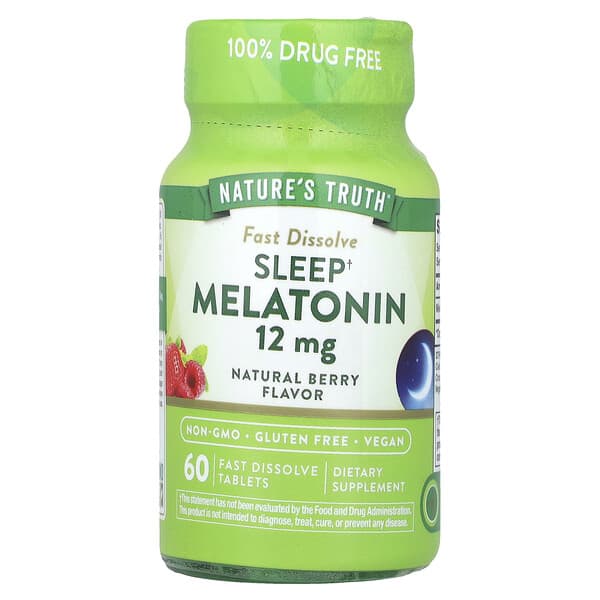 Sleep Melatonin, Natural Berry , 12 mg, 60 Fast Dissolve Tablets