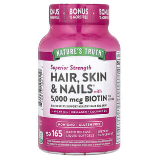 Nature's Truth, Hair, Skin & Nails with Biotin, Haare, Haut und Nägel mit Biotin, 165 flüssige Weichkapseln mit schneller Freisetzung