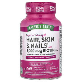 Nature's Truth, Hair, Skin & Nails with Biotin, überlegene Stärke, 165 flüssige Weichkapseln mit schneller Freisetzung