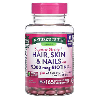 Nature's Truth, добавка з біотином для волосся, шкіри та нігтів, 5000 мкг, 165 капсул із рідиною зі швидким вивільненням
