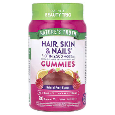 Nature's Truth, Hair, Skin & Nails, Natural Fruit Flavor, 2500 mcg, 80 Gummies (1250 mcg each)