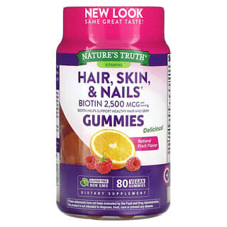 Nature's Truth, жувальні вітаміни для здоров'я волосся, шкіри, нігтів, натуральні фрукти, 80 веганських жувальних таблеток