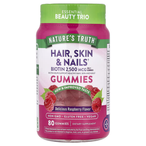 Nature's Truth, Hair, Skin & Nails Gummies, Raspberry, 80 Gummies — product photo 1