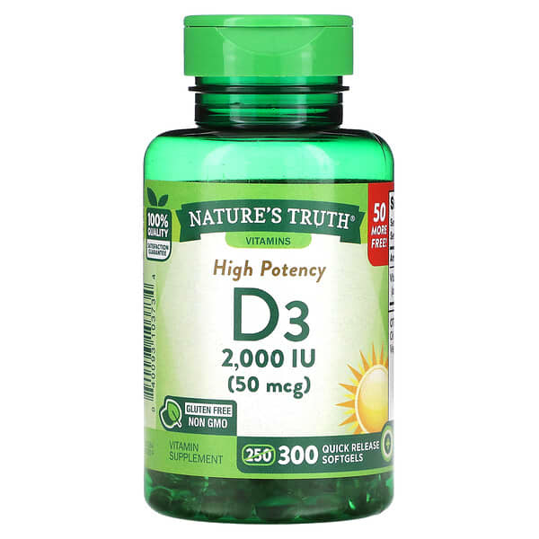 Nature's Truth, High Potency Vitamin D3, 50 mcg (2,000 IU), 300 Quick Release Softgels