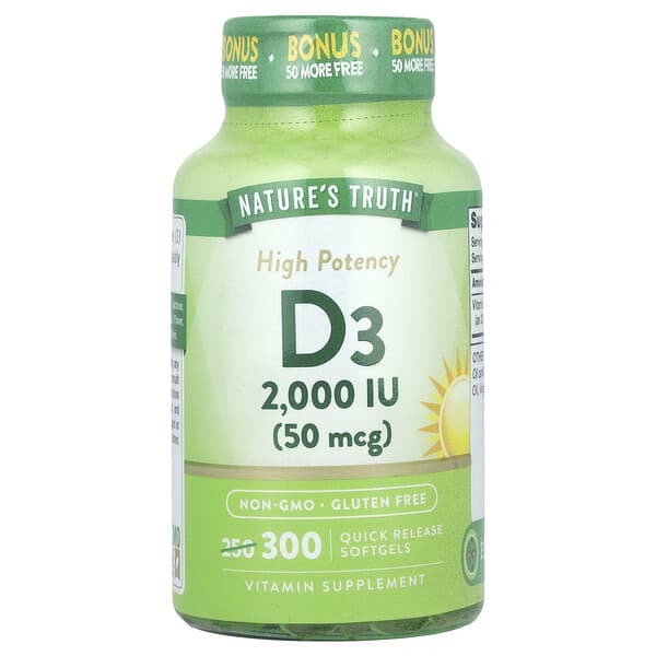 Vitamin D3, High Potency, 50 mcg (2000 IU), 300 Quick Release Softgels