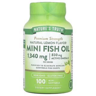 Nature's Truth, MiniÓleo de Peixe, Potência Premium, Limão Natural, 1.340 mg, 100 Minicápsulas Softgel (670 mg por Cápsula Softgel)