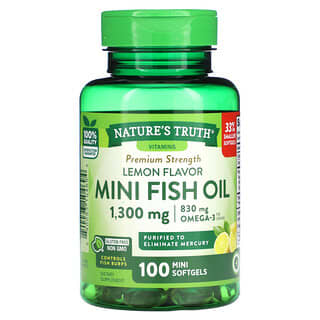 Nature's Truth, Mini olej rybny, najwyższa siła, cytryna, 1300 mg, 100 minikaps. (650 mg w kapsułce żelowej)