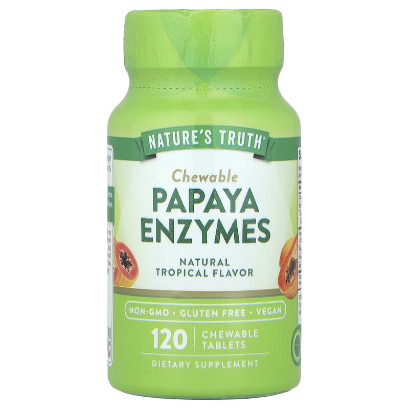 Enzimas de Mamão Mastigáveis, Natural Tropical, 120 Comprimidos