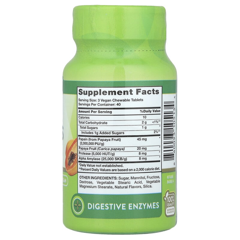 Enzimas de Mamão Mastigáveis, Natural Tropical, 120 Comprimidos