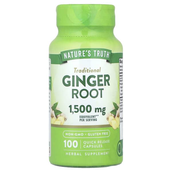 Ginger Root, 100 Quick Release Capsules (750 mg per Capsule)