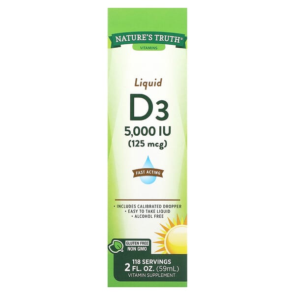 Vitamins, Liquid D3, 125 mcg (5000 IU), 2 fl oz (59 ml)