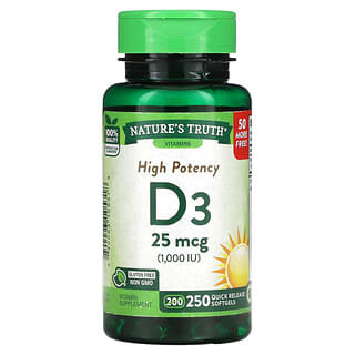 Nature's Truth, Vitamine D3 haute efficacité, 25 µg (1000 UI), 250 capsules à libération rapide