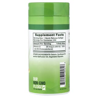 Nature's Truth, Vitamin D3, High Potency , 25 mcg (1,000 IU), 250 Quick Release Softgels