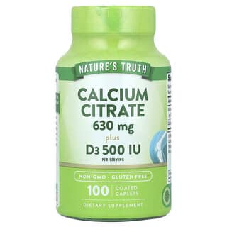 Nature's Truth, Citrato de calcio con vitamina D3, 100 comprimidos oblongos recubiertos