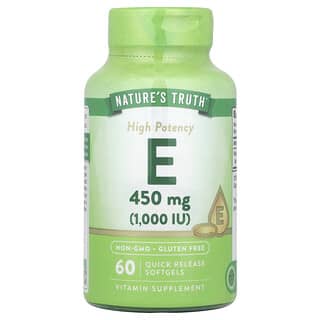 Nature's Truth, Vitamina E, Alta Potência, 450 mg (1.000 UI), 60 Cápsulas Softgel de Liberação Rápida