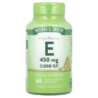 Nature's Truth, Vitamina E, Alta potencia, 450 mg (1000 UI), 60 cápsulas blandas de liberación rápida