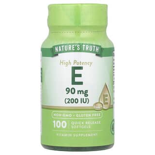 Nature's Truth, Vitamina E, Alta Potência, 90 mg (200 UI), 100 Cápsulas Softgel de Liberação Rápida