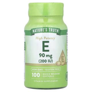 Nature's Truth, Vitamina E, Alta potencia, 90 mg (200 UI), 100 cápsulas blandas de liberación rápida