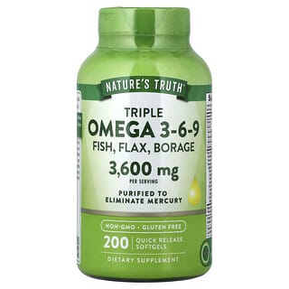 Nature's Truth, Vitamins, Triple Omega 3-6-9, Fish, Flax, Borage, 200 Quick Release Softgels