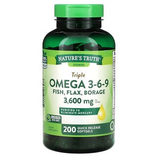 Nature's Truth, Vitamins, Triple Omega 3-6-9, Fish, Flax, Borage, 3,600 mg, 200 Quick Release Softgels (1,200 mg per Softgel)