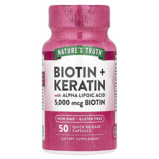 Nature's Truth, Biotin + Keratin with Alpha Lipoic Acid, Biotin + Keratin mit Alpha-Liponsäure, 50 Kapseln mit schneller Freisetzung