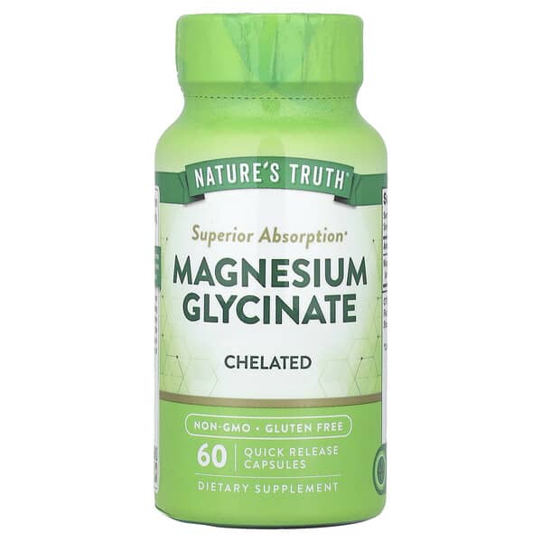 Nature's Truth Magnesium Glycinate, Chelated, 60 Quick Release Capsules (100 mg per Capsule)