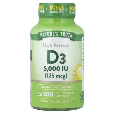 Nature's Truth, Vitamin D3, 125 mcg (5000 IU), 300 Quick Release Softgels