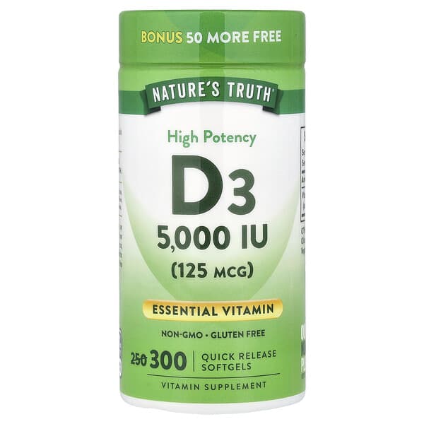 Nature's Truth, Vitamin D3, 125 mcg (5000 IU), 300 Quick Release Softgels — product photo 1