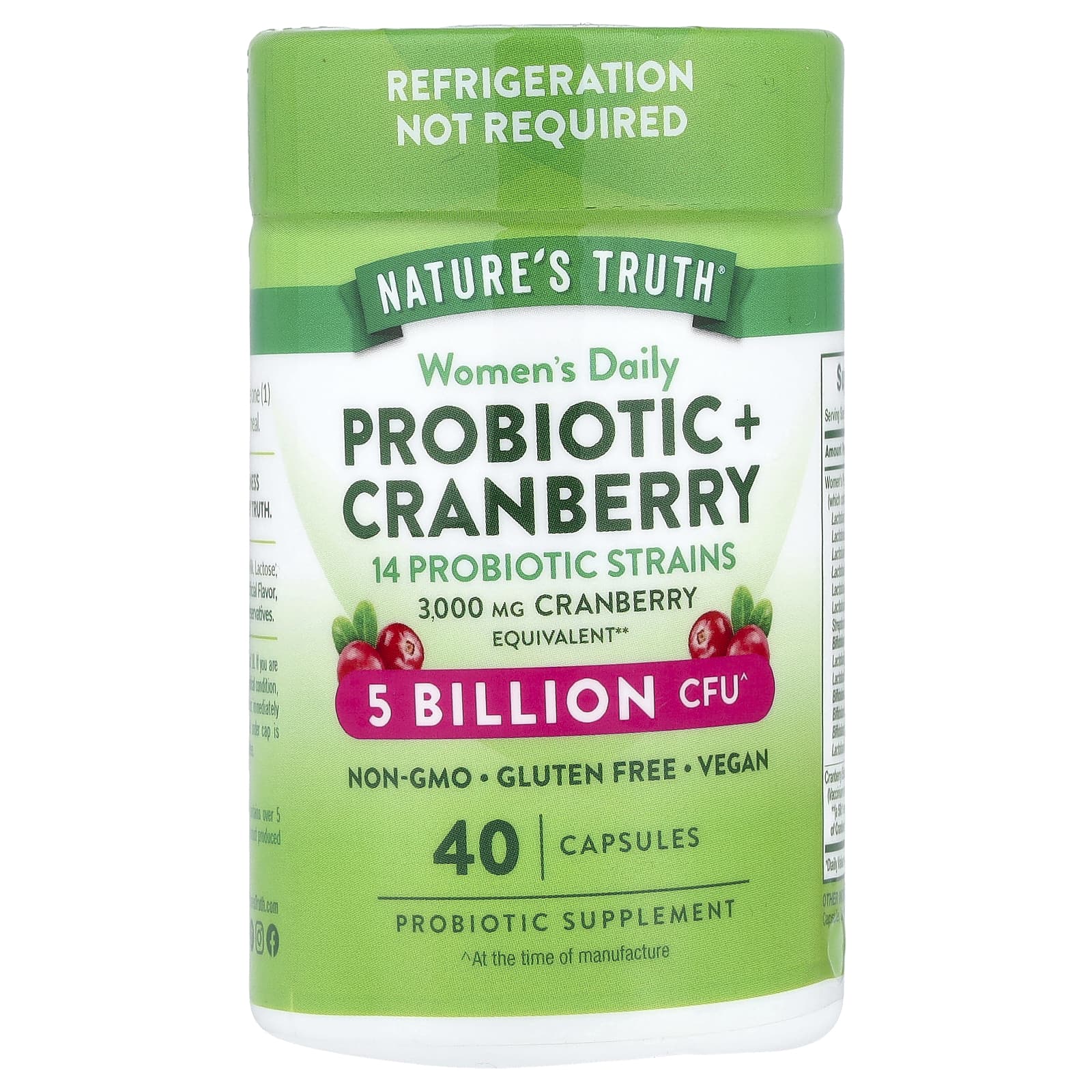 Nature's Truth Women's Daily Probiotic + Cranberry – Women's Daily Probiotic + Cranberry – 40 gélules de Nature's Truth
