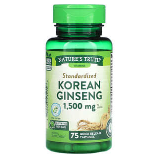 Nature's Truth, Standaryzowany żeń-szeń koreański, 1500 mg, 75 kapsułek o szybkim uwalnianiu (500 mg na kapsułkę)