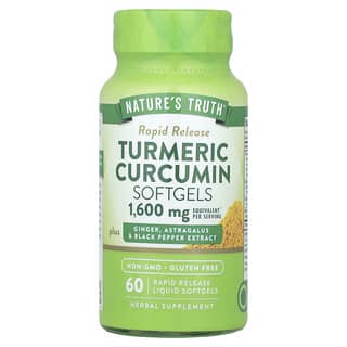 Nature's Truth, Turmeric Curcumin plus Ginger, Astragalus & Black Pepper Extract, Kurkuma-Curcumin plus Ingwer, Tragant und Schwarzer-Pfeffer-Extrakt, 60 flüssige Weichkapseln mit schneller Freisetzung