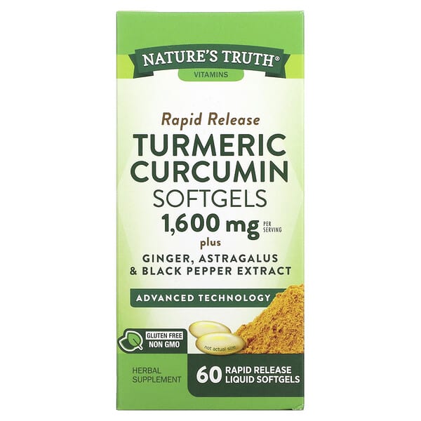 Nature's Truth, Turmeric Curcumin plus Ginger, Astragalus and Black Pepper Extract, 800 mg, 60 Rapid Release Liquid Softgels