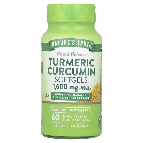 Turmeric Curcumin plus Ginger, Astragalus & Black Pepper Extract, 60 Rapid Release Liquid Softgels