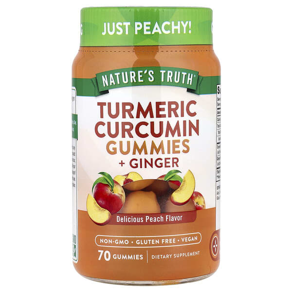 Turmeric Curcumin + Ginger Gummies, Delicious Peach, 70 Gummies