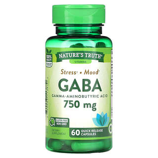 Nature's Truth, Gaba, гамма-аминомасляная кислота, 750 мг, 60 капсул с быстрым высвобождением