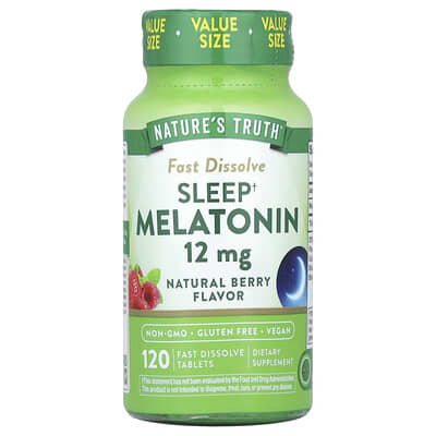 Nature's Truth, Sleep Aid Melatonin, Natural Berry Flavor, 12 mg, 120 Quick Dissolve Tablets