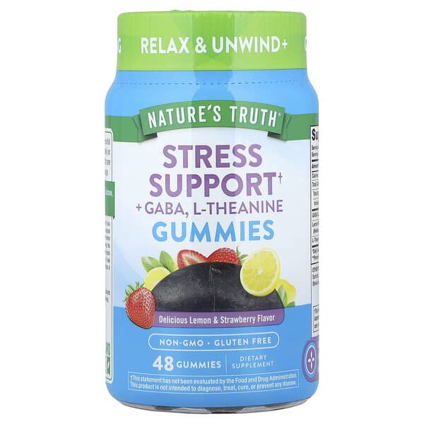 Stress Support + GABA, L-Theanine, Lemon & Strawberry, 48 Gummies
