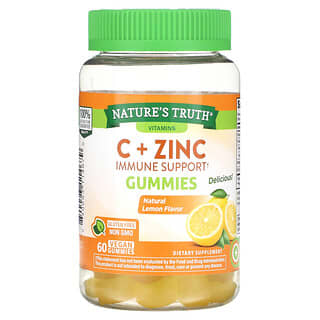 Nature's Truth, Vitamina C y zinc, Refuerzo inmunitario, Sabor natural a limón, 60 gomitas veganas