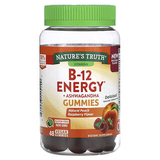 Nature's Truth, B-12 Energy + Ashwagandha Gummies, Natural Peach Raspberry, 48 Vegan Gummies