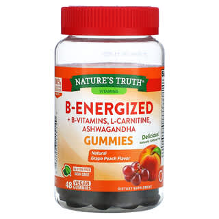 Nature's Truth, B-Energized + vitaminas B, L-carnitina, Gomitas de gominola, uva y melocotón natural, 48 gomitas veganas
