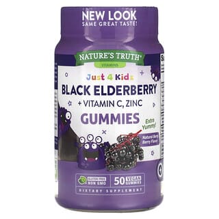Nature's Truth, Just 4 Kids, Black Elderberry + Vitamin C, Zinc, Natural Berry Berry, 50 Vegan Gummies