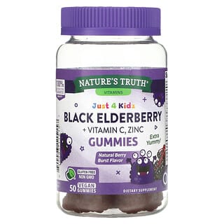 Nature's Truth, Just 4 Kids, черная бузина и витамин C, цинк, натуральные ягоды, 50 веганских жевательных таблеток