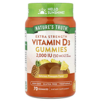 Nature's Truth, Vitamin D3, Extra Strength, Delicious Pineapple Flavor, 70 Gummies (25 mcg (1,000 IU) per softgel)