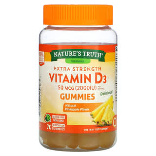 Nature's Truth, Extra-puissant, Vitamine D3, Ananas naturel, 50 µg (2000 UI), 70 gommes végétariennes